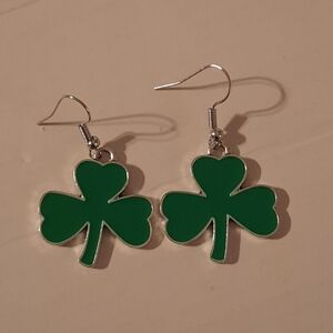 Silver-Tone Green Shamrock Earrings